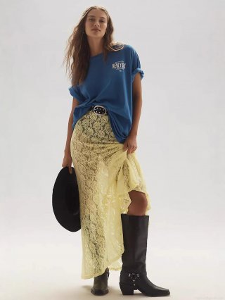 Women's Sexy Lace Hollow Out Sheer Long Skirt See Through Jacquard High Waist Maxi Skirt For Summer Beach Party Clubwear Casual Streetwear