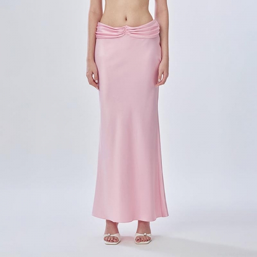 Sexy Satin Mermaid Long Skirt for Women High Waist Ruched Wrap Hip Maxi Skirt Elegant Slim Fit Evening Party Streetwear Skirt