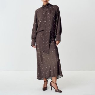 Women French Vintage Polka Dot Midi Skirt High Waist A-Line Satin Silk Texture Long Skirts Sexy Streetwear Casual Party Wear Skirts For Women