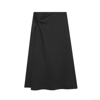 Women Elegant French Style Knot Front A-Line Midi Skirt High Waist Solid Color Polyester Commuter Skirt For Office Daily Wear