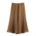 Women's Elegant Satin Midi Skirt High Waist A-Line Drape Polyester Solid Color Skirts For Daily Office Lady Chic Fashion Mid-Length Skirt