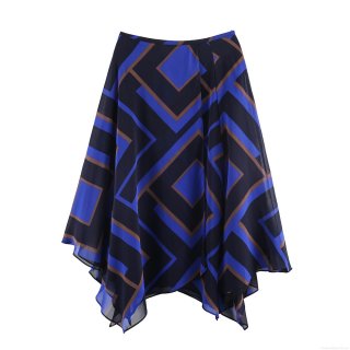 Women's Geometric Print Asymmetric Midi Skirt Chiffon Vacation Style High Waist Invisible Zipper Skirt for Women Holiday Daily Casual Wear