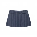Women's Preppy Style Striped A-Line Mini Skirt With Belt Dark Blue White Stripes High Waist Skorts For Daily Casual Wear Fashion Ladies Bottoms