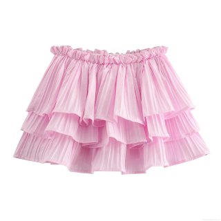 Women's Sweet Pink Tiered Ruffle Cake Skirt High Waist Elastic Solid Color Polyester Lightweight Skort Skirt for Girls Ladies Summer Casual Party