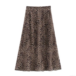 Women's Sexy Leopard Print Pleated Skirt Chiffon High Waist A-Line Midi Skirt Streetwear Casual Party Bottoms For Women