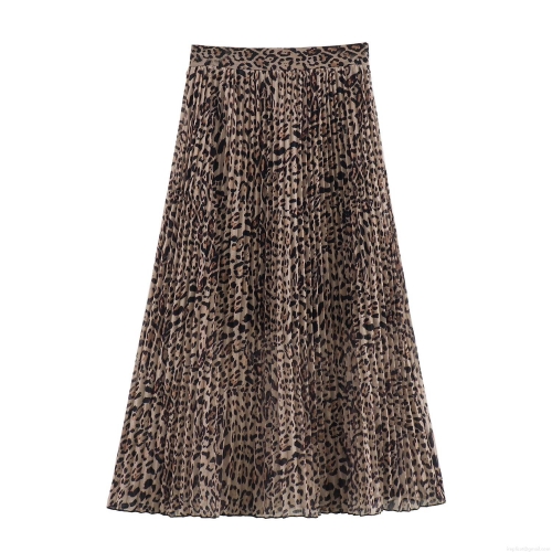 Women's Sexy Leopard Print Pleated Skirt Chiffon High Waist A-Line Midi Skirt Streetwear Casual Party Bottoms For Women