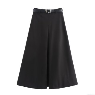 Women Elegant A-Line Woolen Maxi Skirt With Belt High Waist Solid Color Herringbone Long Skirt For Autumn Winter Office Commute Lady Bottoms