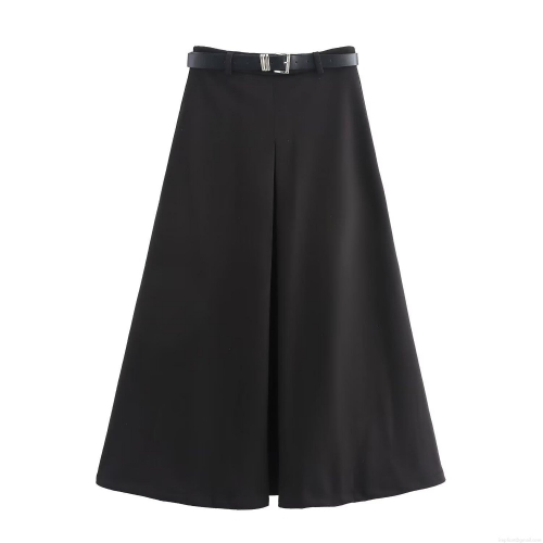 Women Elegant A-Line Woolen Maxi Skirt With Belt High Waist Solid Color Herringbone Long Skirt For Autumn Winter Office Commute Lady Bottoms