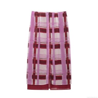 Women's Sweet Plaid Bodycon Long Skirt 100% Polyester Mesh Grid Double Layer Chiffon Pencil Skirt for Casual Party Daily Wear High Waist Zipper Skirt