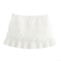 Women's Pleated Mini Skirt Ruffle Lace Patchwork Low Waist 3D Flower Solid White Polyester Short Skirt for Daily Party Vacation Sweet Style Ladies Bottoms