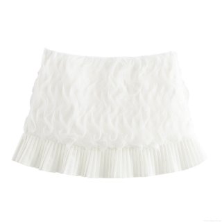 Women's Pleated Mini Skirt Ruffle Lace Patchwork Low Waist 3D Flower Solid White Polyester Short Skirt for Daily Party Vacation Sweet Style Ladies Bottoms