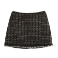 Women's Elegant Black Gold Tweed A-Line Mini Skirt With Pearl Rhinestone Trim High Waisted Tweed Skirt For Party Lady Office