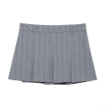 Women Academy School Style Pleated Mini Skirt 100% Polyester Pinstripe High Waist Short Skirt For Women Girls Daily Casual Grey Blue Stripes