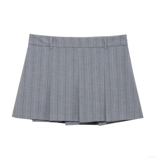 Women Academy School Style Pleated Mini Skirt 100% Polyester Pinstripe High Waist Short Skirt For Women Girls Daily Casual Grey Blue Stripes