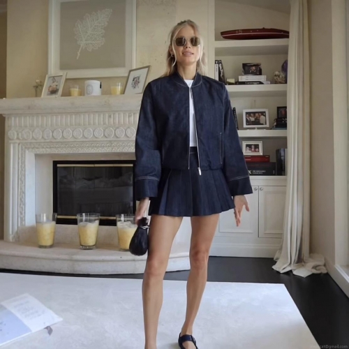 Women's Sexy Pleated Denim Mini Skirt Mid Waist Solid Navy Blue Polyester Skirt with Zipper and Stitching Detail for Daily Casual Streetwear Date Party Summer Y2K Girls