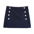 Women Preppy Style Double Breasted A-Line Skort High Waist Polyester Solid Color Mini Skirt with Contrast Buttons for Casual School Wear Women Bottoms