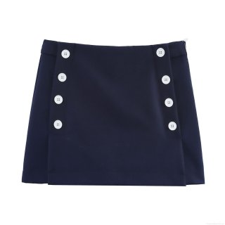 Women Preppy Style Double Breasted A-Line Skort High Waist Polyester Solid Color Mini Skirt with Contrast Buttons for Casual School Wear Women Bottoms