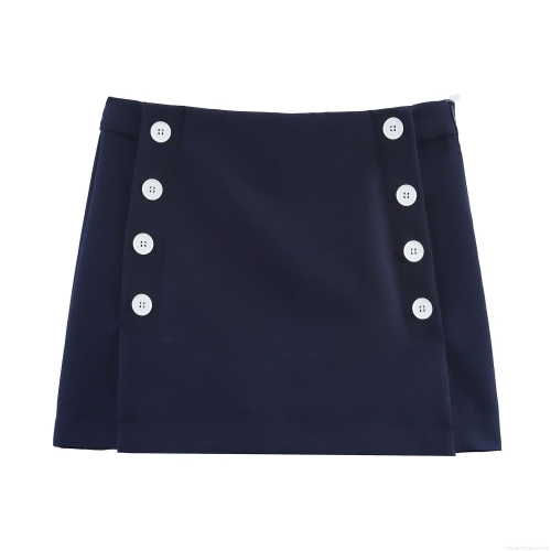 Women Preppy Style Double Breasted A-Line Skort High Waist Polyester Solid Color Mini Skirt with Contrast Buttons for Casual School Wear Women Bottoms