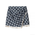 Women's Bohemian Geometric Print Wrap Mini Skirt With Tassel Sequin Fringe Beach Vacation Navy Blue Hip Hugging Short Skirt High Waist Summer Fashion