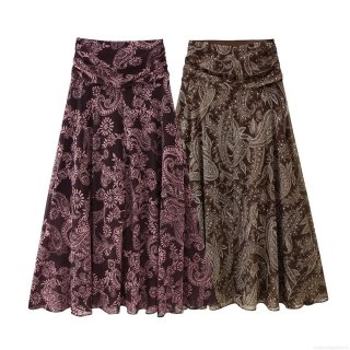 Women's Paisley Print Maxi Skirt Bohemian High Waist Pleated A-Line Chiffon Skirt Retro Streetwear Flowy Summer Vacation Party Elegant Polyester Apparel