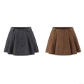 Women's Autumn Herringbone Pleated Mini Skirt With Safety Shorts High Waist A-Line Woolen Tweed Skort For Casual Streetwear Women Clothing