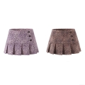 Women Leopard Print Pleated Mini Skirt With Safety Shorts High Waist Button Decor Polyester Spandex Short Skirt For Club Streetwear