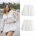 Women's Elegant White Jacquard A-Line Mini Skirt 100% Polyester Woven Slim Fit Floral Textured Short Skirt For Summer Streetwear Casual Wear