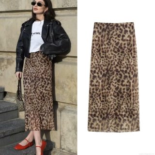 Women's Sexy Leopard Print Mesh Midi Skirt High Waist Slim Fit Bodycon Pencil Skirt 100% Polyester Animal Pattern Streetwear Clubwear Party Fashion Skirt