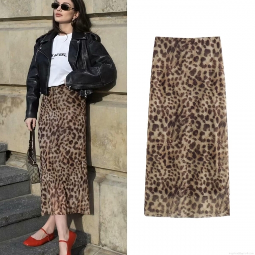 Women's Sexy Leopard Print Mesh Midi Skirt High Waist Slim Fit Bodycon Pencil Skirt 100% Polyester Animal Pattern Streetwear Clubwear Party Fashion Skirt