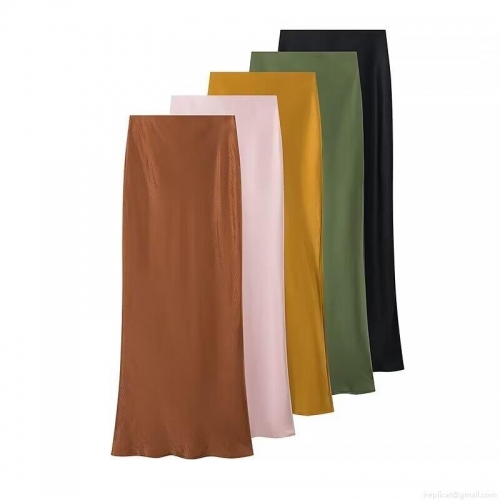 Fashion High Waist Satin Midi Skirt for Women Solid Color Glossy Silky Polyester Bodycon A-line Long Skirt for Streetwear Casual Dating Office Lady