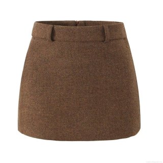Women's Fashion Herringbone Wool Blend A-Line Mini Skirt High Waist Tweed Short Skirt For Autumn Winter Casual Party Streetwear