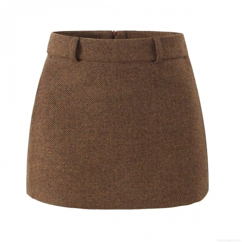 Women's Fashion Herringbone Wool Blend A-Line Mini Skirt High Waist Tweed Short Skirt For Autumn Winter Casual Party Streetwear