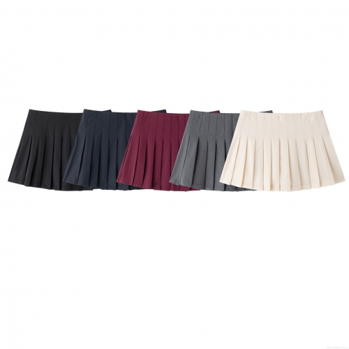 Women's High Waist Pleated Mini Skirt Solid Color Polyester A-Line Short Skirt With Side Zipper Casual Preppy School Uniform Tennis Skirt For Women