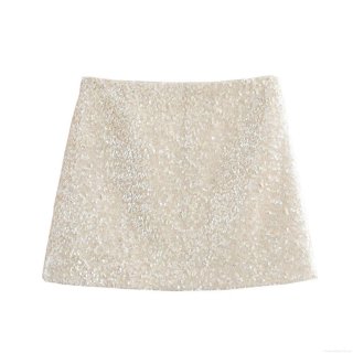 Women's High Waisted A-Line Sequin Mini Skirt Sparkling Polyester Off White Short Skirt For Party Club Streetwear Night Out