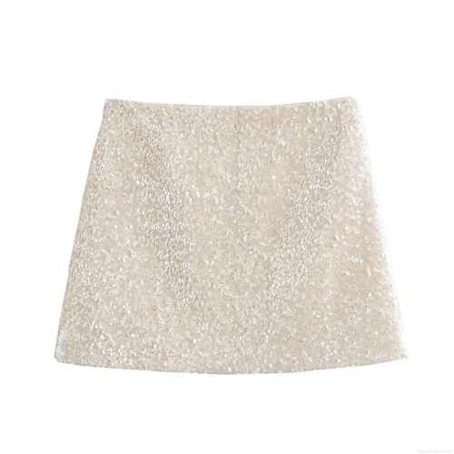 Women's High Waisted A-Line Sequin Mini Skirt Sparkling Polyester Off White Short Skirt For Party Club Streetwear Night Out