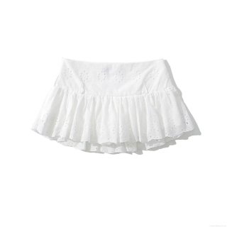Women's High Waist Mini Skirt 100% Cotton Hollow Out Embroidery Lace Ruffle Tiered Skirt Solid Color Boho Streetwear A-Line Short Skirt For Women