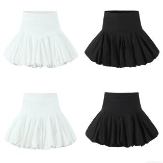 Women's French High Waist Balloon Mini Skirt Solid Color 100% Cotton A-Line Bubble Skirt Fashion Streetwear Party Wear For Lady
