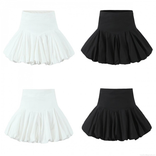 Women's French High Waist Balloon Mini Skirt Solid Color 100% Cotton A-Line Bubble Skirt Fashion Streetwear Party Wear For Lady