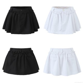 Women's High Waisted Pleated Mini Skirt 80 Percent Polyester 20 Percent Rayon Ruffle Waist Fluffy Short Skirt Chic Solid Color Streetwear Bottoms for Women