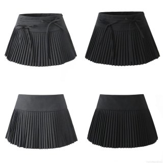 Women Pleated Mini Skirt Polyester Rayon Blend Lace-up High Waist A-line Short Skirt Street Style Casual Bottoms With Safety Shorts Inside