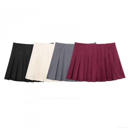 Women's High Waist Pleated Mini Skirt Solid Color A-Line Academy Style Tennis Skirt 100% Polyester Short Skirt Streetwear Fashion Bottoms