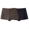 Women's High Waist Pleated Skorts Summer Plaid A-Line Mini Shorts Skirts with Pockets Streetwear Casual Culottes
