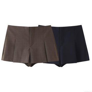 Women's High Waist Pleated Skorts Summer Plaid A-Line Mini Shorts Skirts with Pockets Streetwear Casual Culottes