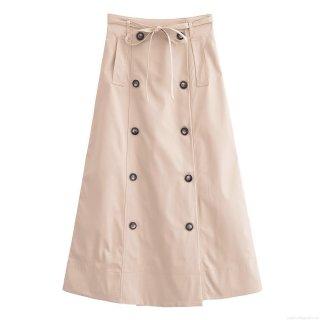 Women's Double-Breasted Midi Skirt 100% Polyester A-Line High Waist Belted Skirt For Daily Commute Western Street Style Female Fashion