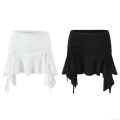 Women's Sexy Drawstring Ruched Irregular Mini Skirt Rayon Nylon Spandex Blend High Waist Fishtail Bodycon Short Skirt For Summer Streetwear Clubwear