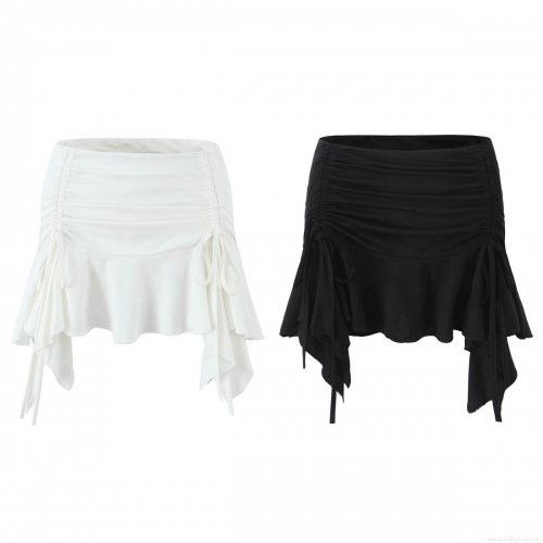 Women's Sexy Drawstring Ruched Irregular Mini Skirt Rayon Nylon Spandex Blend High Waist Fishtail Bodycon Short Skirt For Summer Streetwear Clubwear