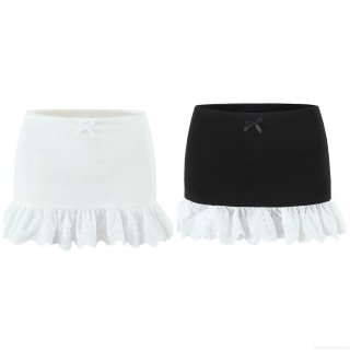 Women's Sexy High Waist Bodycon Mini Skirt With Lace Trim And Bow Accent Slim Fit Sweet Y2K Streetwear Clubwear Skirts For Ladies