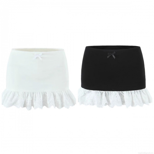 Women's Sexy High Waist Bodycon Mini Skirt With Lace Trim And Bow Accent Slim Fit Sweet Y2K Streetwear Clubwear Skirts For Ladies
