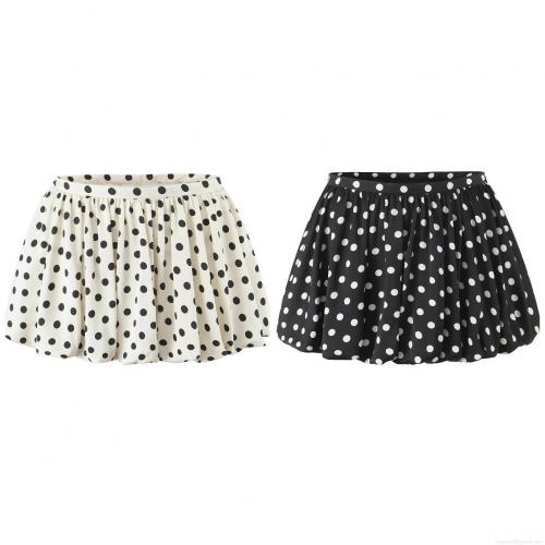 Women's Polka Dot Bubble Skirt 100% Polyester High Waist Retro Mini Puff Skirt For Summer Street Wear Casual Party Style Short Skirt Apricot Black