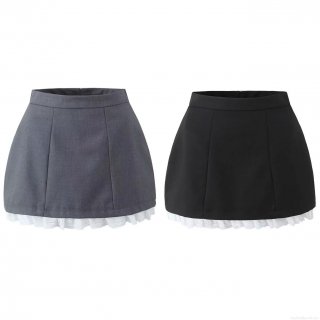 Women European Style Patchwork Lace Hem Floral Bud Puffy Mini Skirt High Waist Polyester Streetwear A-line Short Skirt for Women Fashionable Bottoms